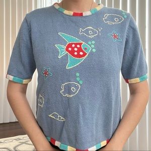 Christopher & Banks Hand Embroidered Knitted T